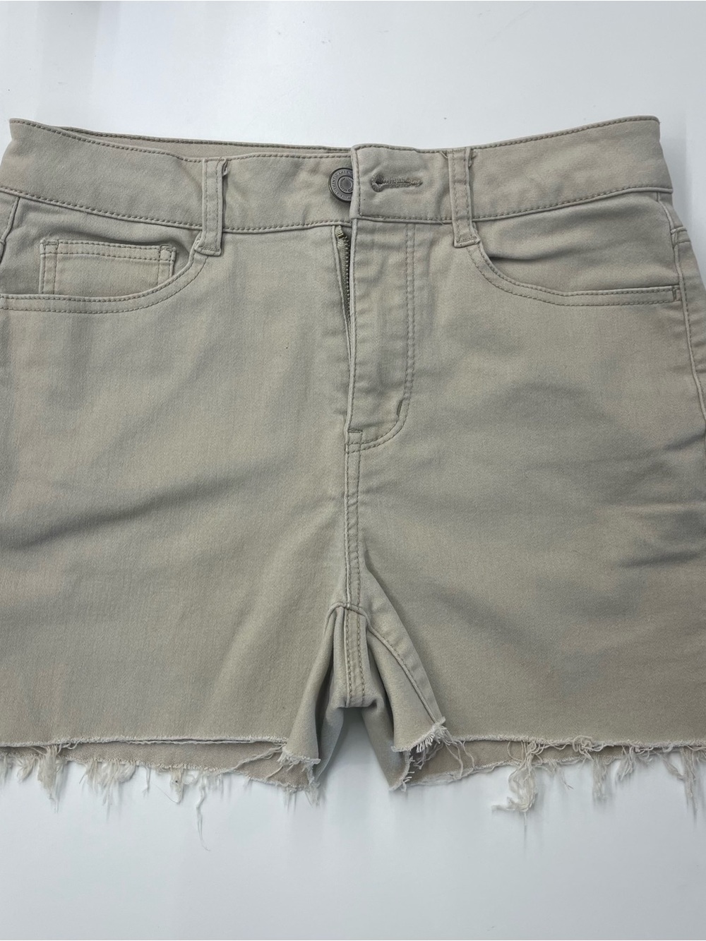 SO Beige Frayed Hem Denim Shorts